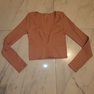 V-Neck Ribbed Crop Top Rose Pink